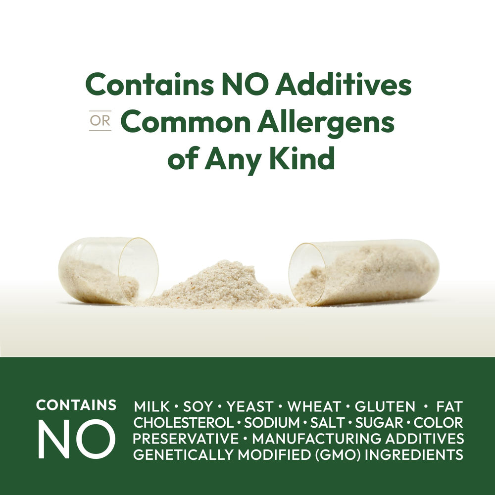 Fibermucil bottle label detail emphasizes clean ingredients and allergen-free profile.