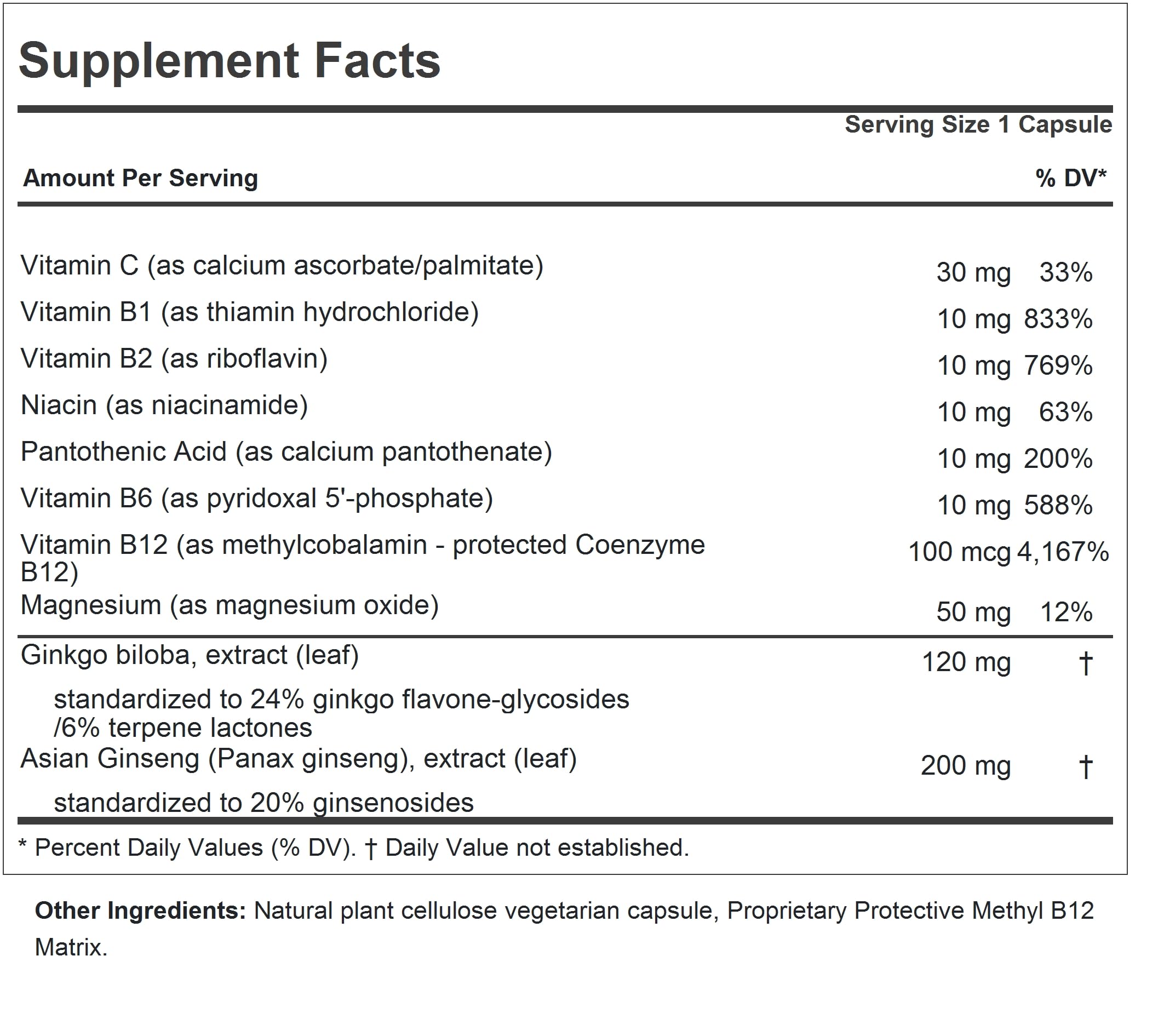 Close-up of Andrew Lessman bottle label highlighting standardized extracts for cognitive support.