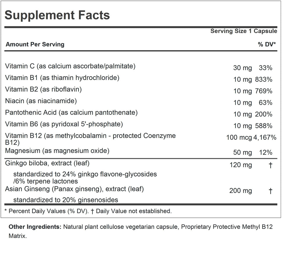 Close-up of Andrew Lessman bottle label highlighting standardized extracts for cognitive support.