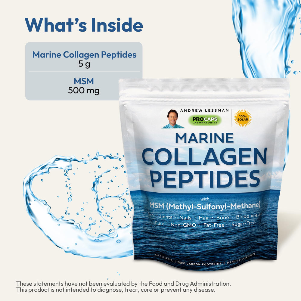 Andrew Lessman Marine Collagen Peptides MSM mixing in water shows flavor-neutral blending.