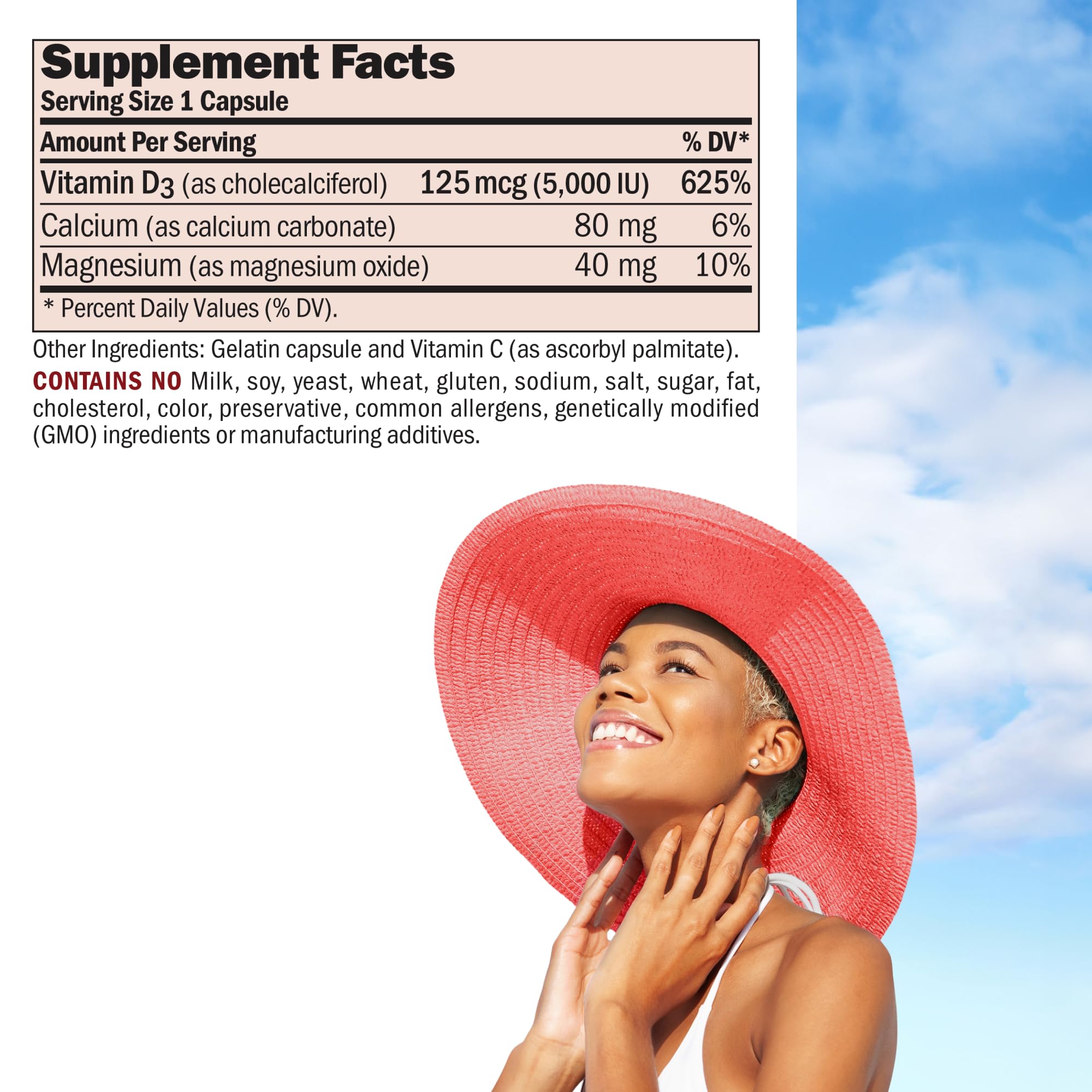 Close-up of Andrew Lessman Vitamin D3 5000 IU capsules for easy daily swallowing