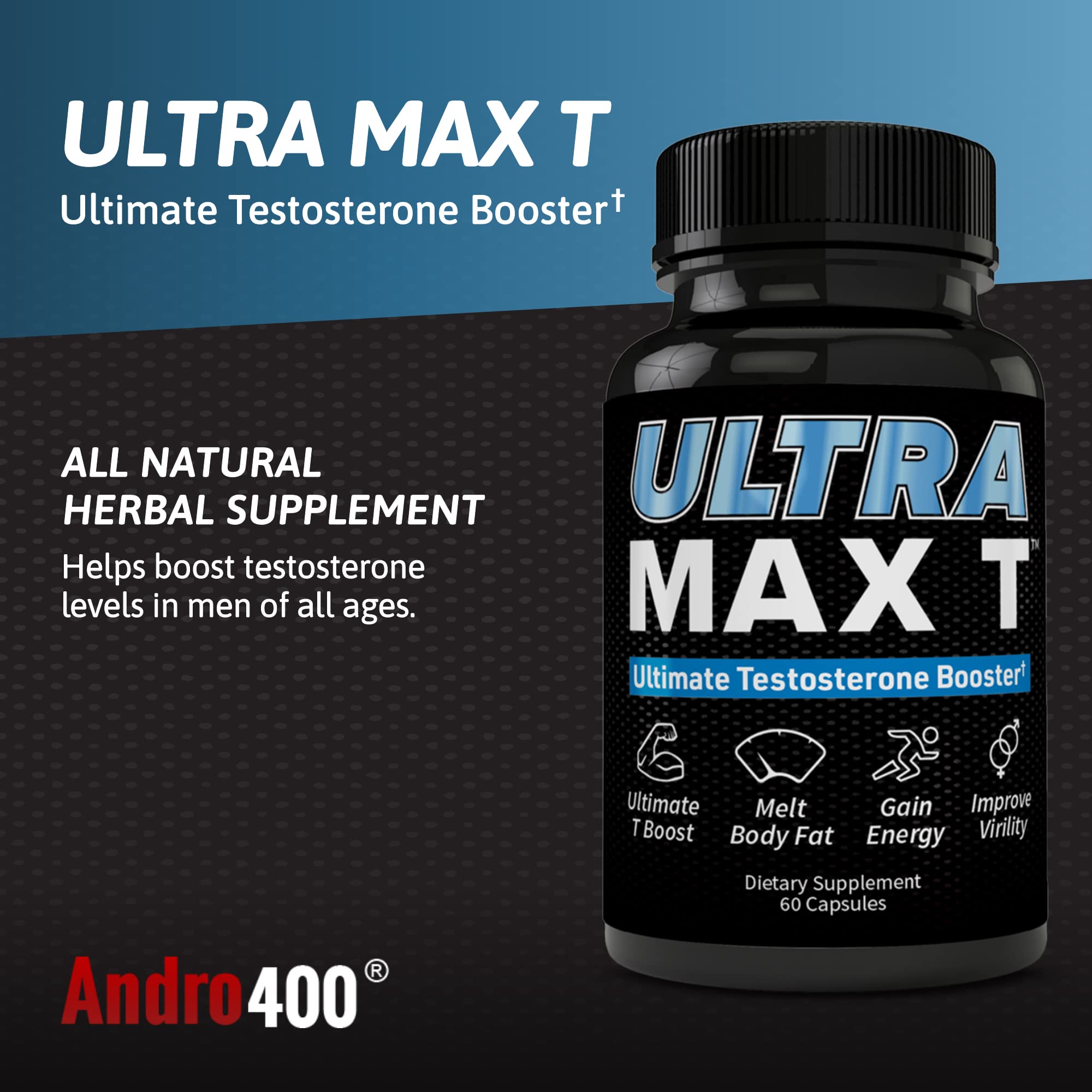 Andro400 T Booster Ultra Max packaging displayed on shelf.