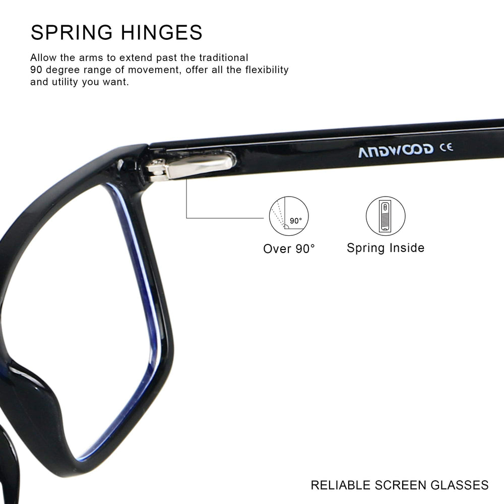 ANDWOOD blue light blocking glasses on a desk setup to reduce screen glare