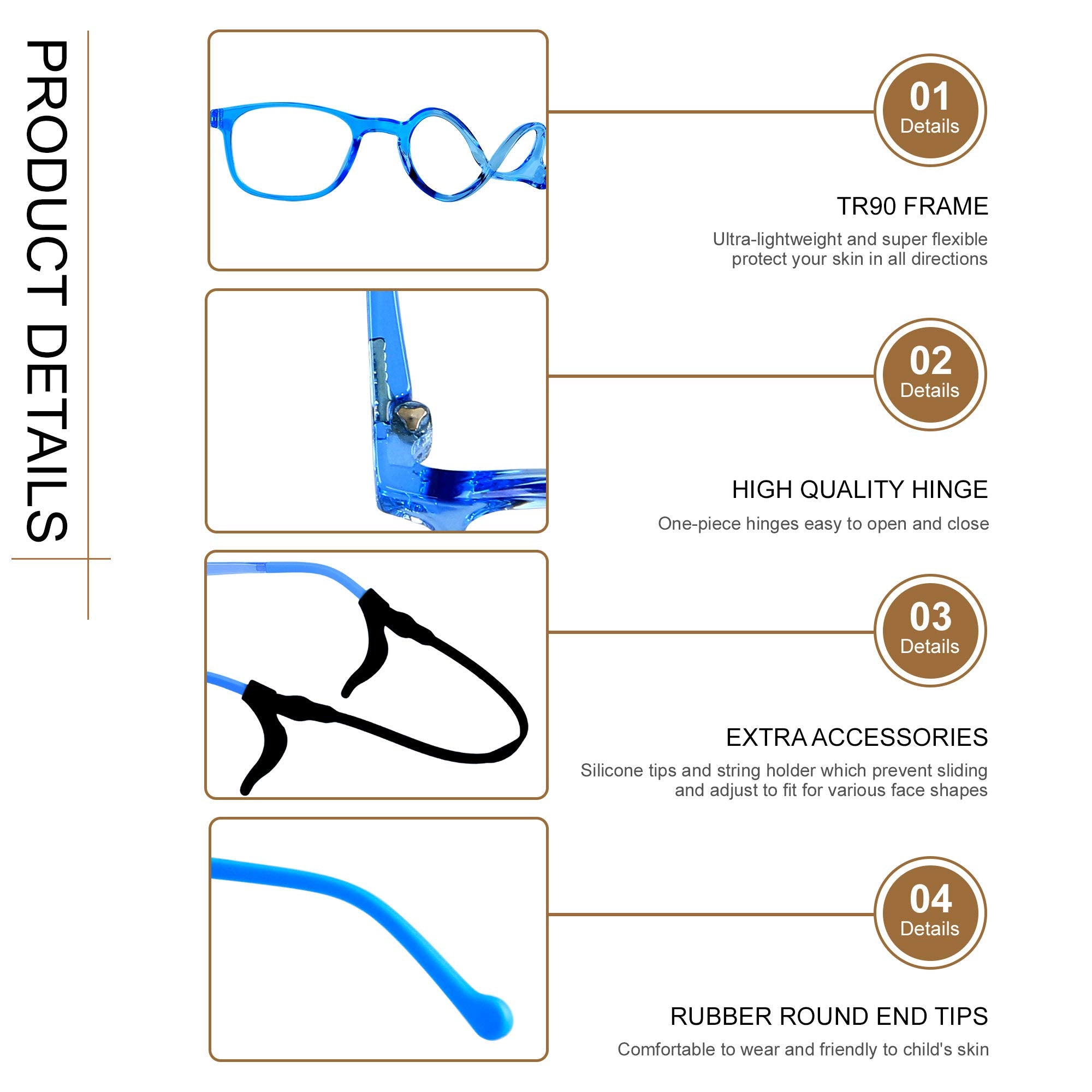 ANDWOOD kids blue light glasses with pouch included for easy transport