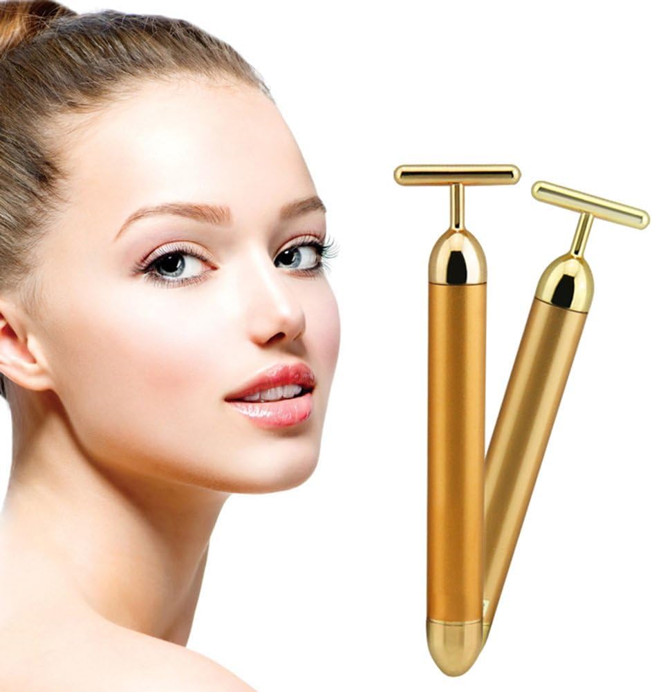 Angel Kiss 24k Gold T-Bar with smooth surface for gentle facial massage.