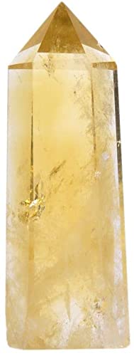 Angelstones citrine hexagonal point wand showcases radiant facets for chakra focus and décor.