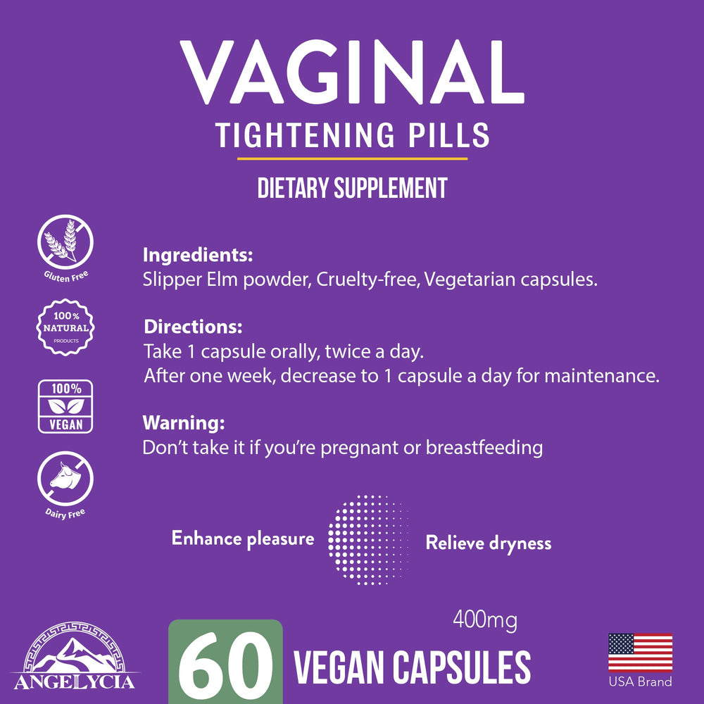Bottle and pack arrangement shows holistic vaginal wellness approach by ANGELYCIA.