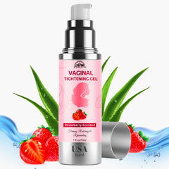 ANGELYCIA Vaginal Tightening Balm strawberry 1oz bottle suggests hydration and intimate comfort.