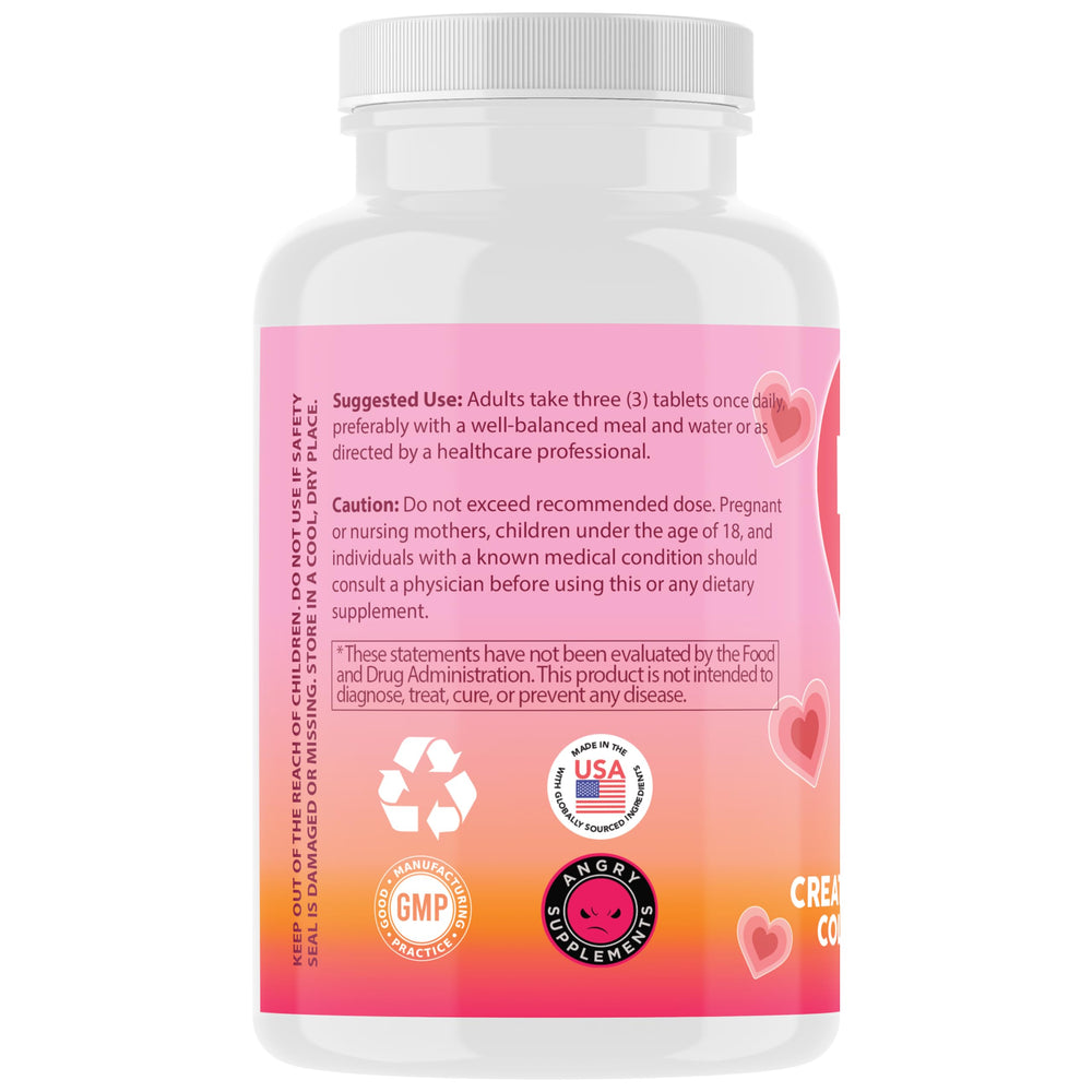 Close-up of Better Booty BBL tablets with label detail, emphasizing creatine and amino acids.