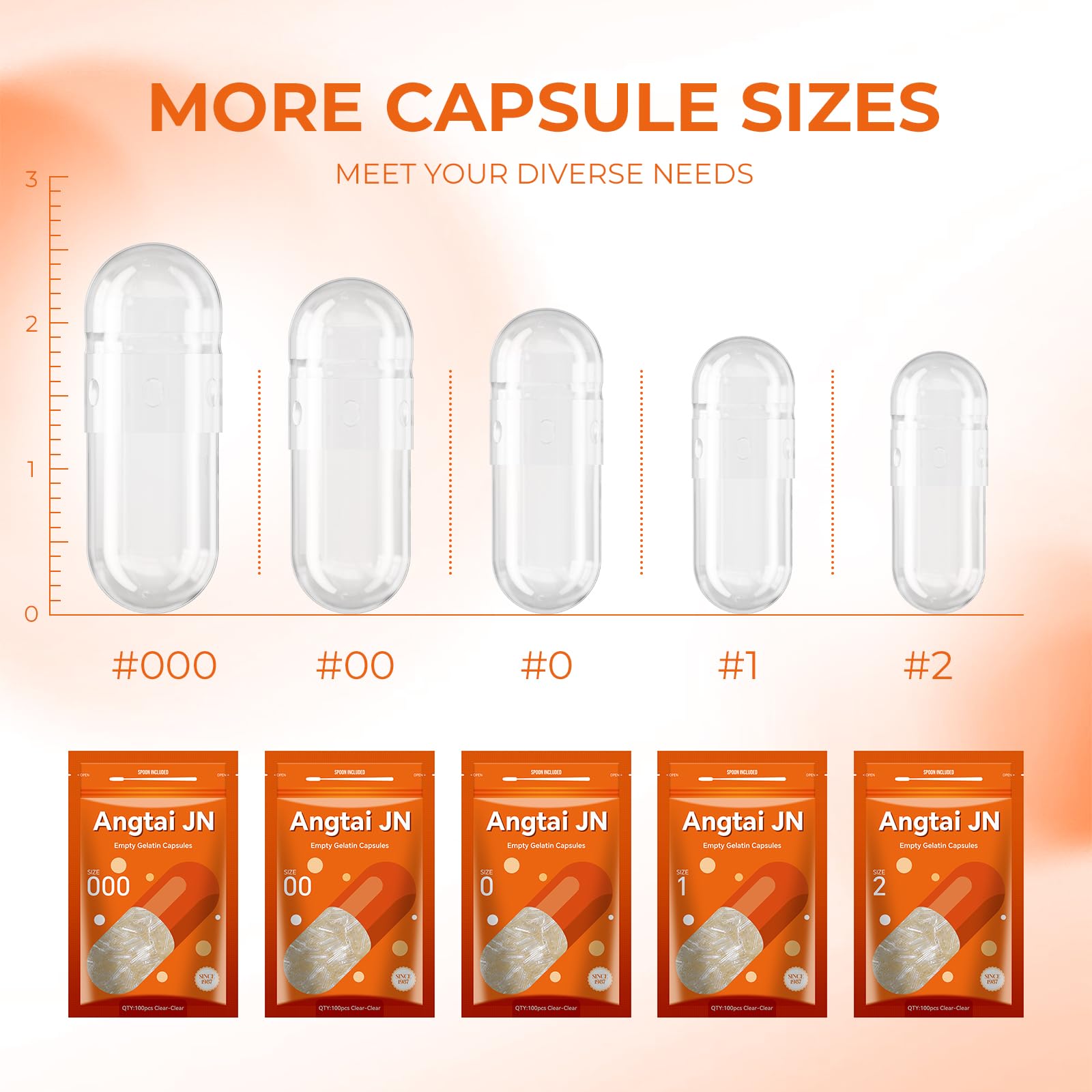 Angtai JN 100-count empty capsules ready for home formulation projects