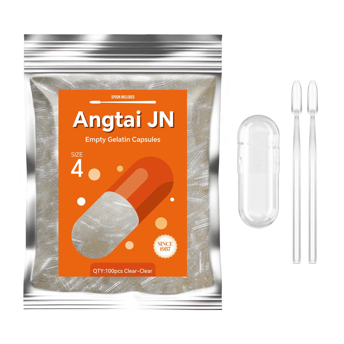 Angtai JN empty capsules size 4 with clear shells for easy filling.