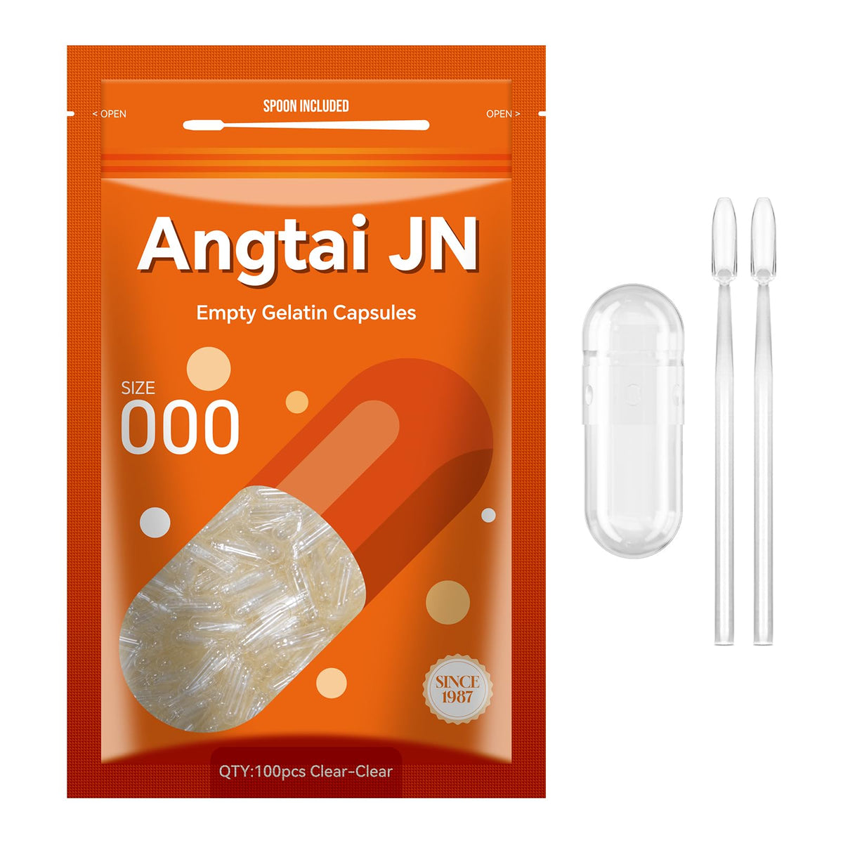 Angtai JN empty gelatin capsules size 000 with clear shells, ideal for DIY supplements and precise dosing