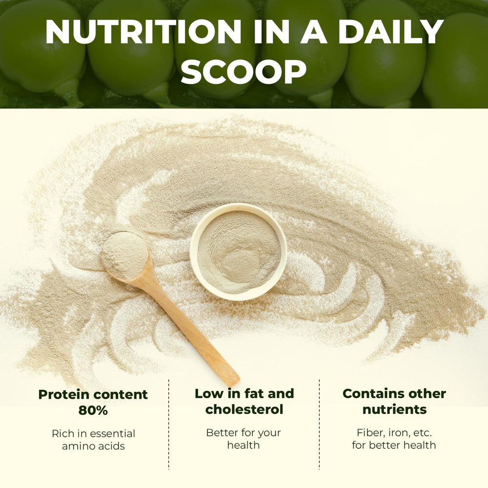 Angtai JN pea protein powder texture close-up highlights fine, easily dispersible powder.