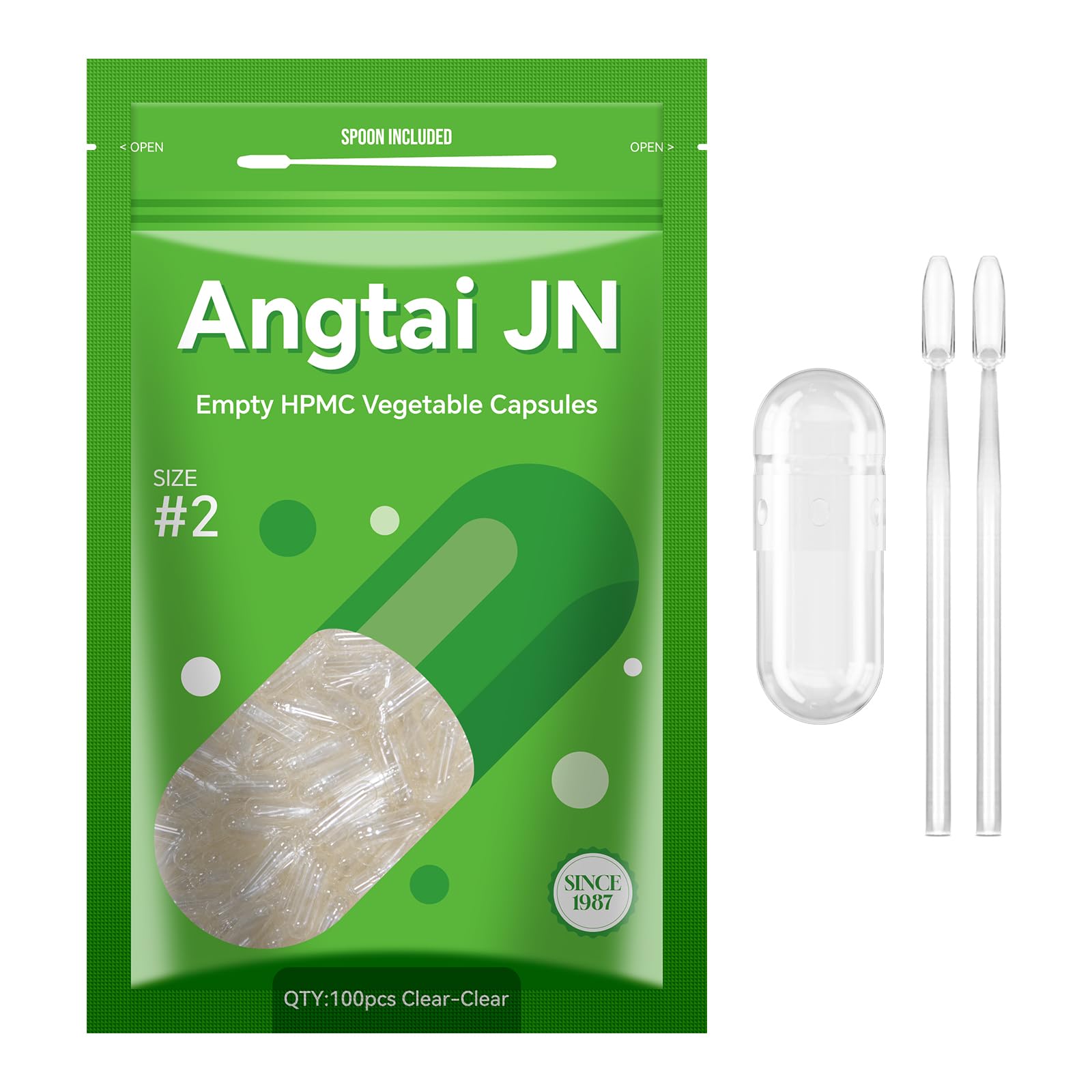 Angtai JN vegan empty capsules size 2 pack for DIY herbal blends.