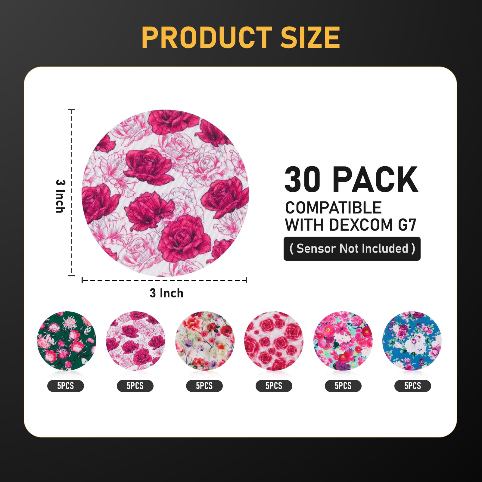 ANGTICS Dexcom G7 overpatch bold red roses for reliable adhesion all day
