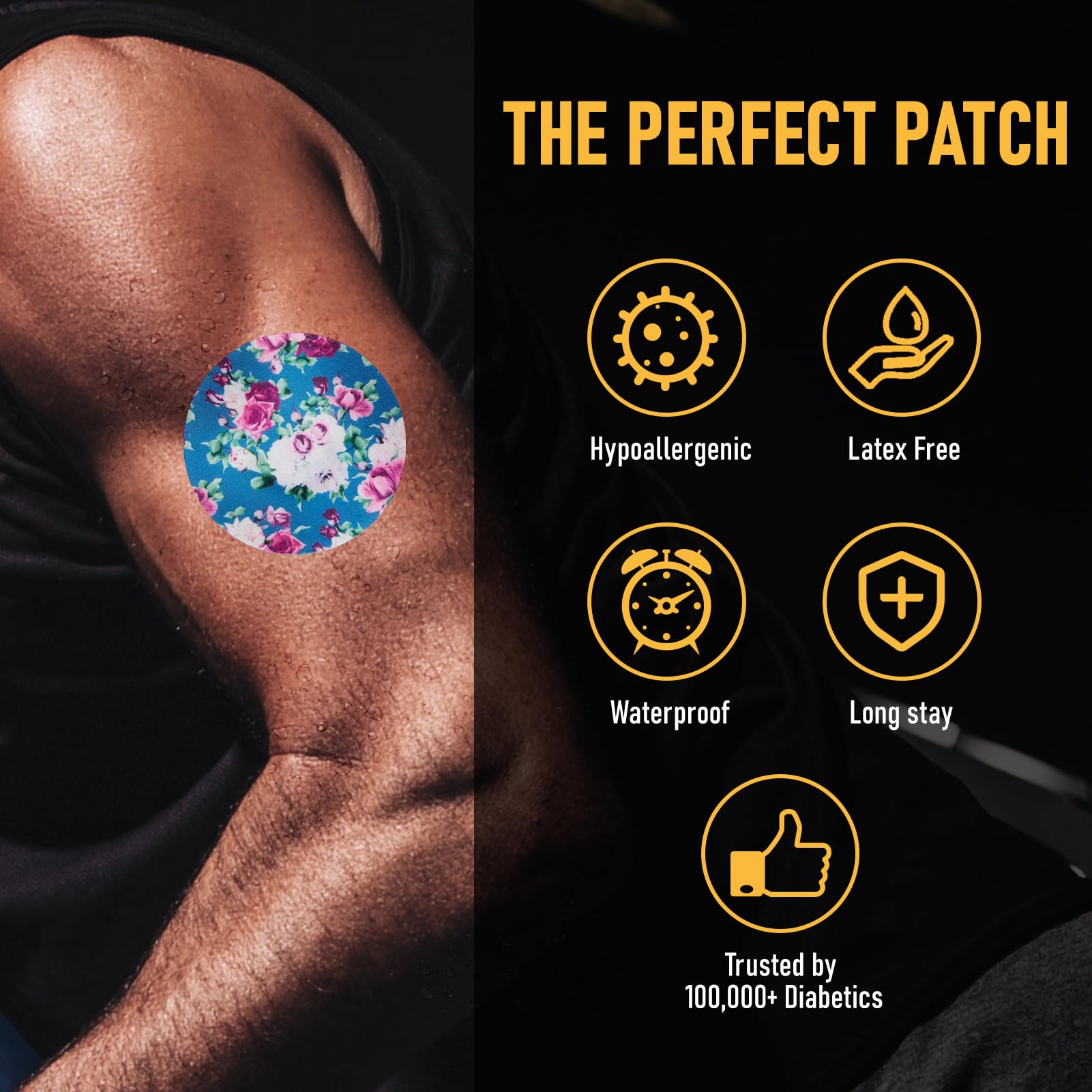 ANGTICS Dexcom G7 overpatch multi-roses on blue supports comfort and durability