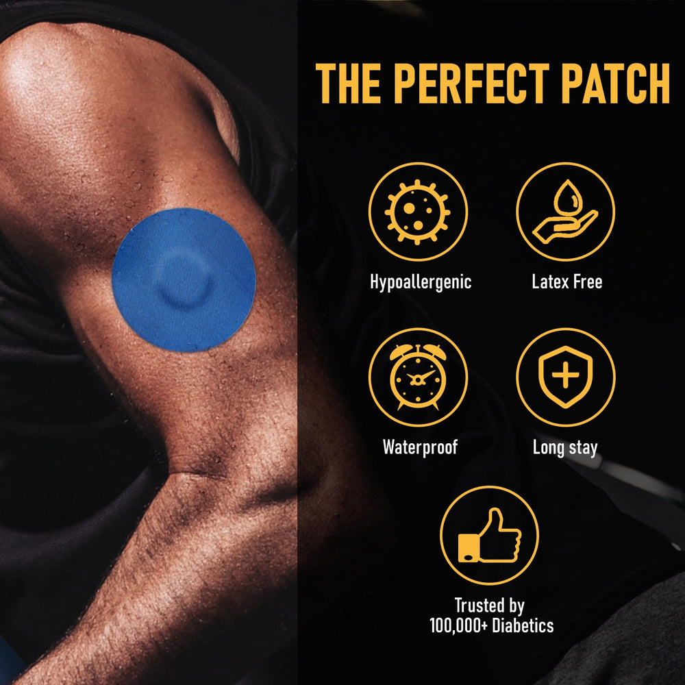 Closeup of waterproof Dexcom G7 patch showing secure adhesion during workouts