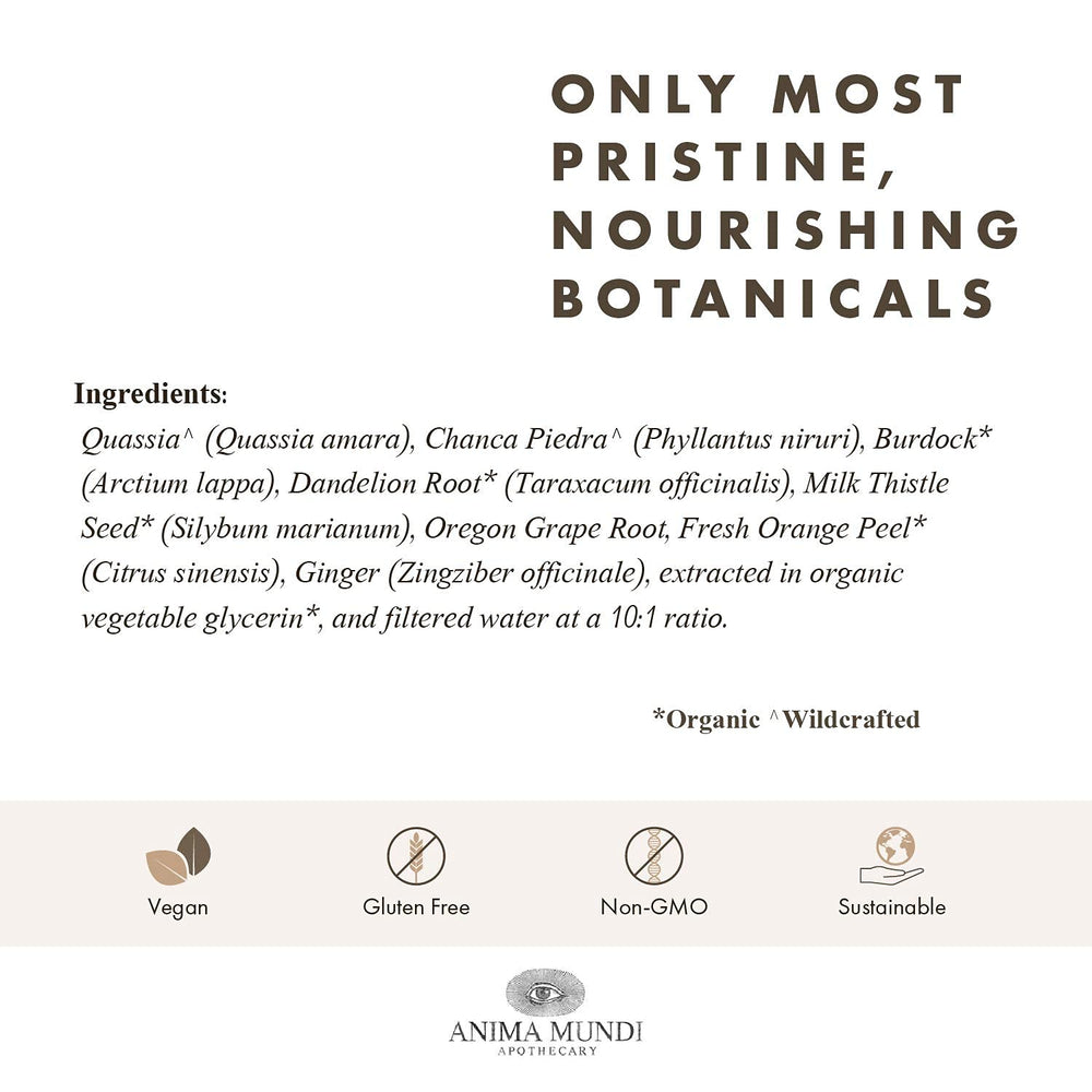 Sustainable sourcing cues for Amargo Digestive Bitters with organic ingredients.