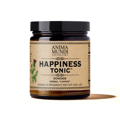 Anima Mundi Happiness Tonic coffee substitute with roasted chicory for a caffeine-free morning ritual.