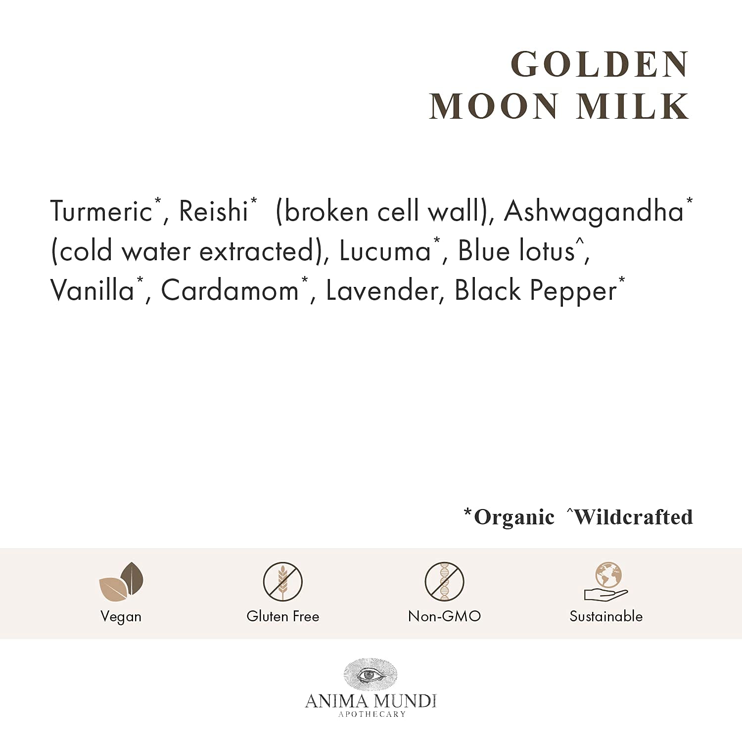 Anima Mundi Golden Moon Milk organic spices arranged for a mindful, plant-powered evening.