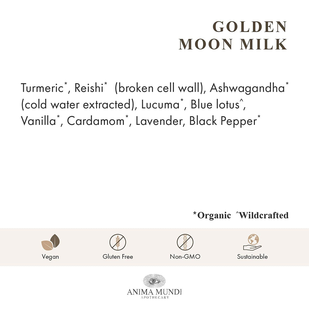 Anima Mundi Golden Moon Milk organic spices arranged for a mindful, plant-powered evening.