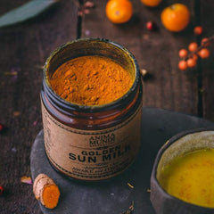 Anima Mundi Golden Sun Milk cordyceps-maca mushroom powder ready to energize your day