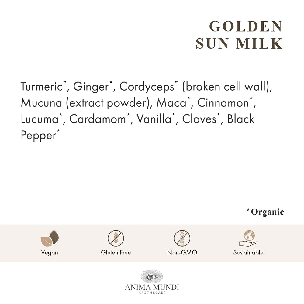 Anima Mundi Golden Sun Milk lucuma-vanilla spice blend for warm, naturally sweet notes
