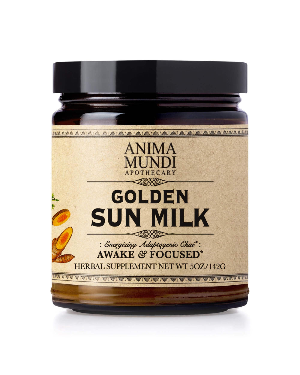 Anima Mundi Golden Sun Milk turmeric-ginger-spice blend in a jar for a comforting morning ritual