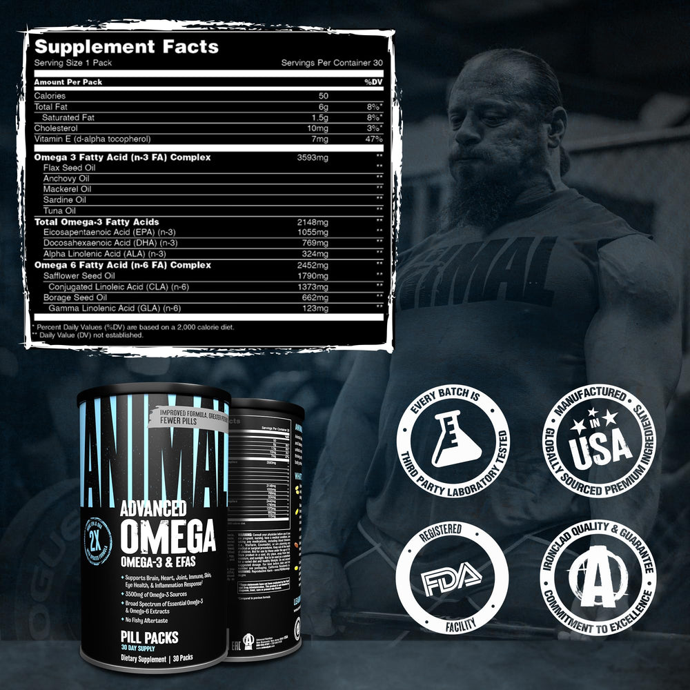 Animal Advanced Omega produced in a GMP-certified US facility with third-party testing
