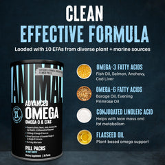 Animal Advanced Omega ingredients sourced from salmon, flaxseed, borage for broad EFA support