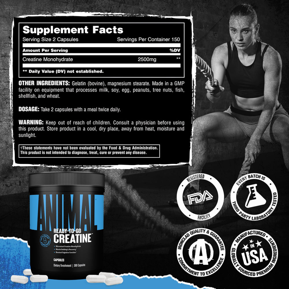 Athlete using Animal Creatine capsules demonstrates training performance support