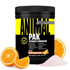 Animal Pak bottle on a gym shelf showcasing complete daily nutrition