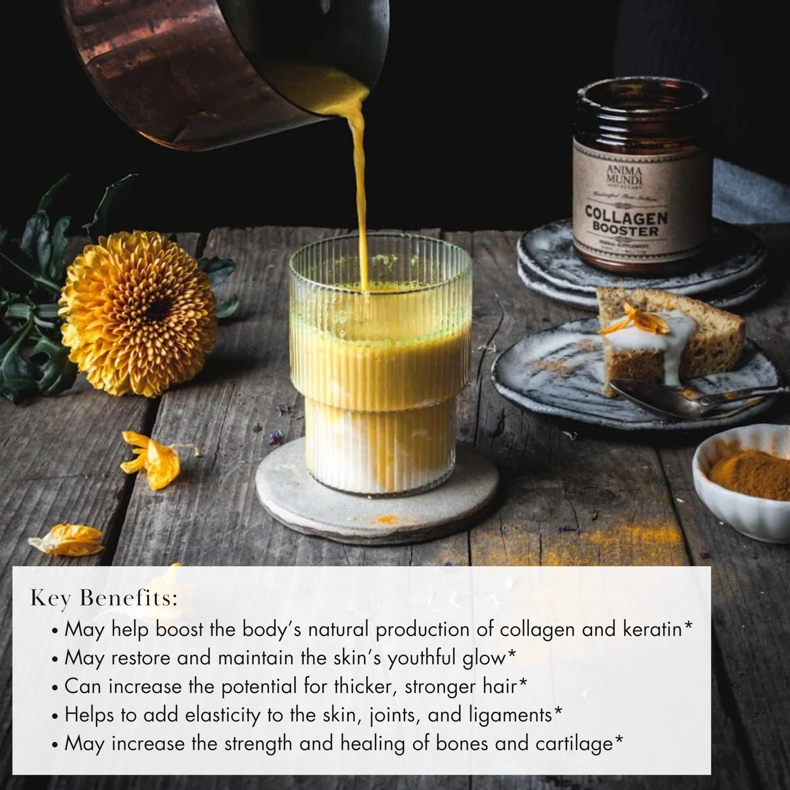Close-up of the spoon scooping vegan collagen powder for precise portions.