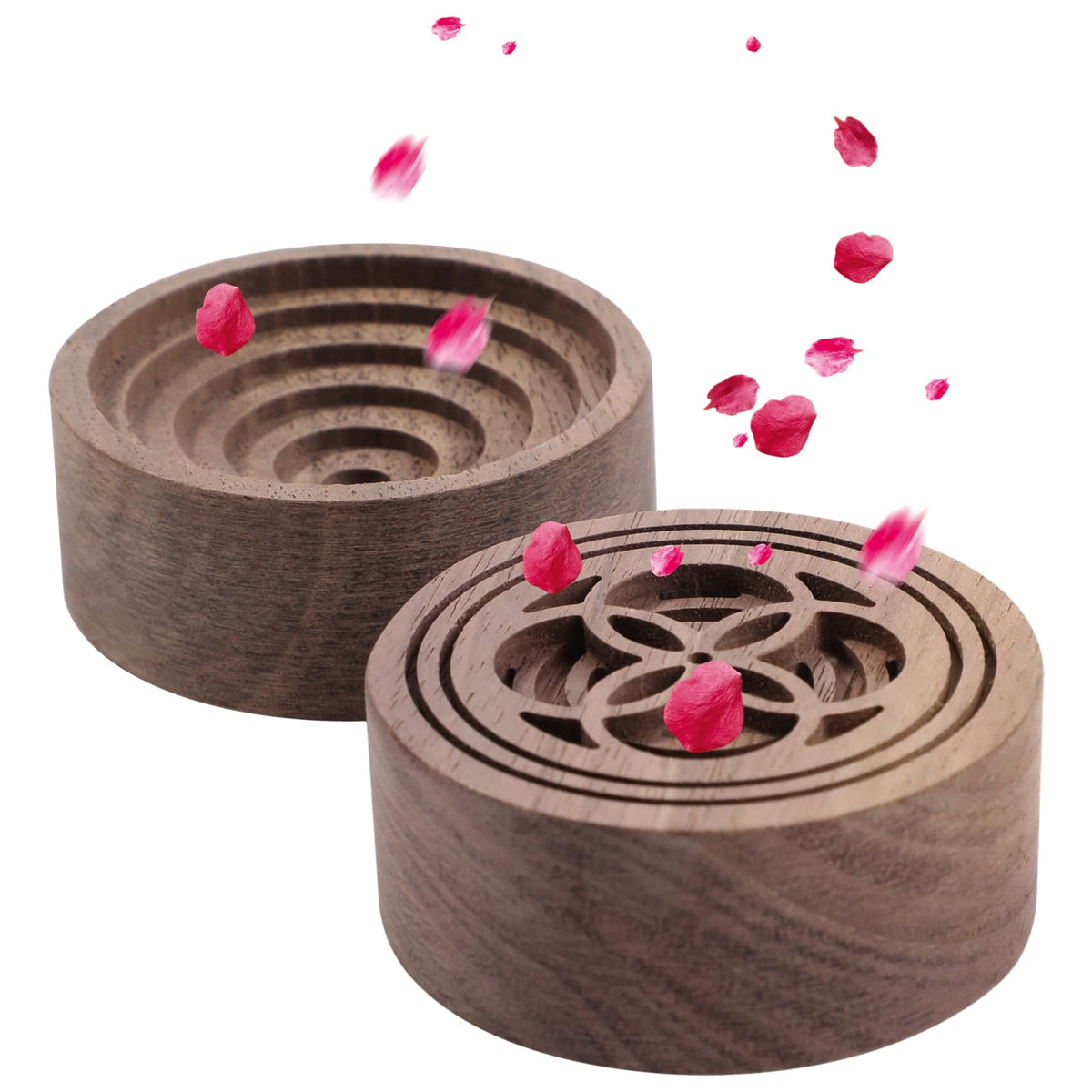Anjetan wooden diffuser round walnut close-up for calming ambiance at home.