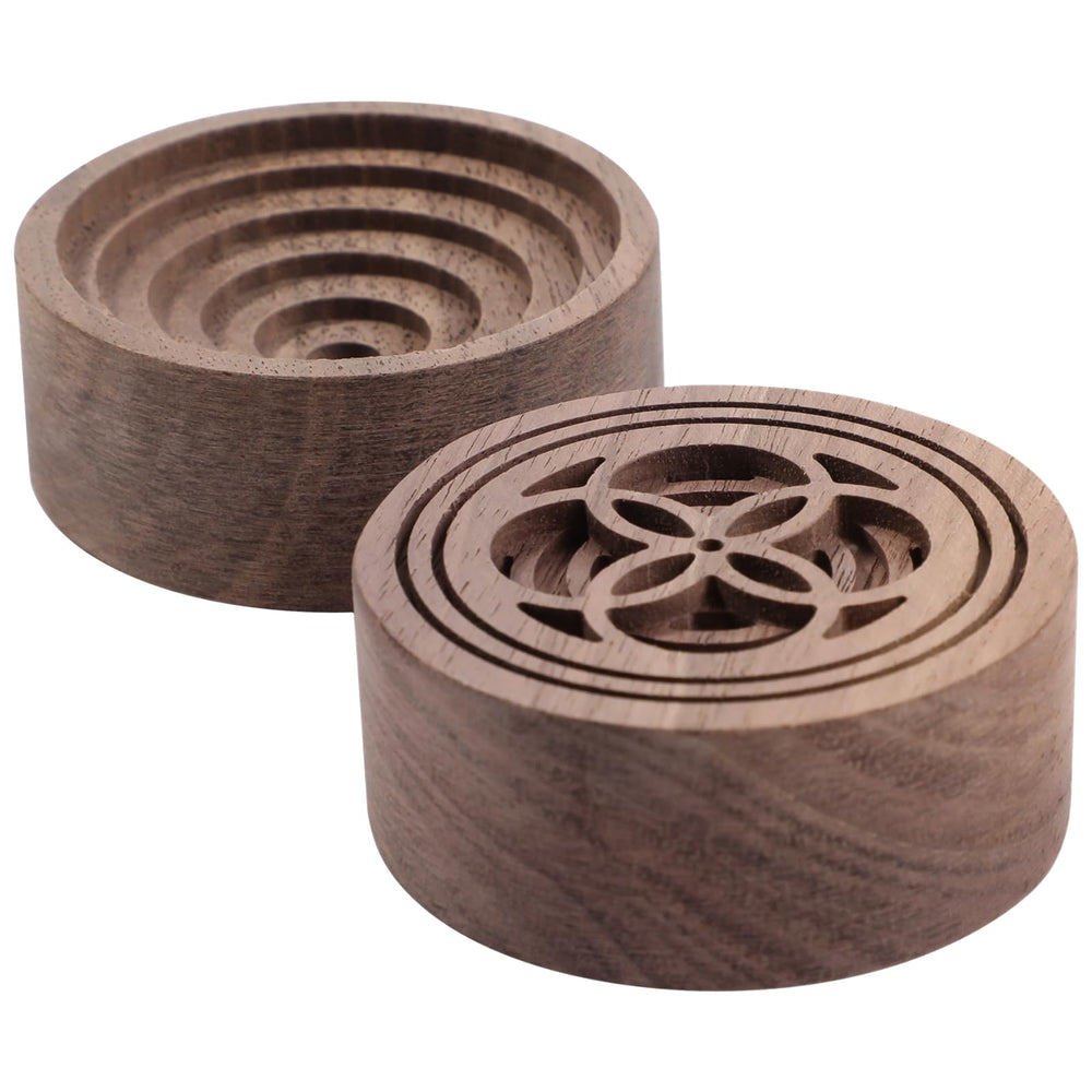 Anjetan wooden diffuser round walnut detailed view highlighting compact, stylish design.