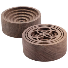 Anjetan wooden diffuser round walnut detailed view highlighting compact, stylish design.