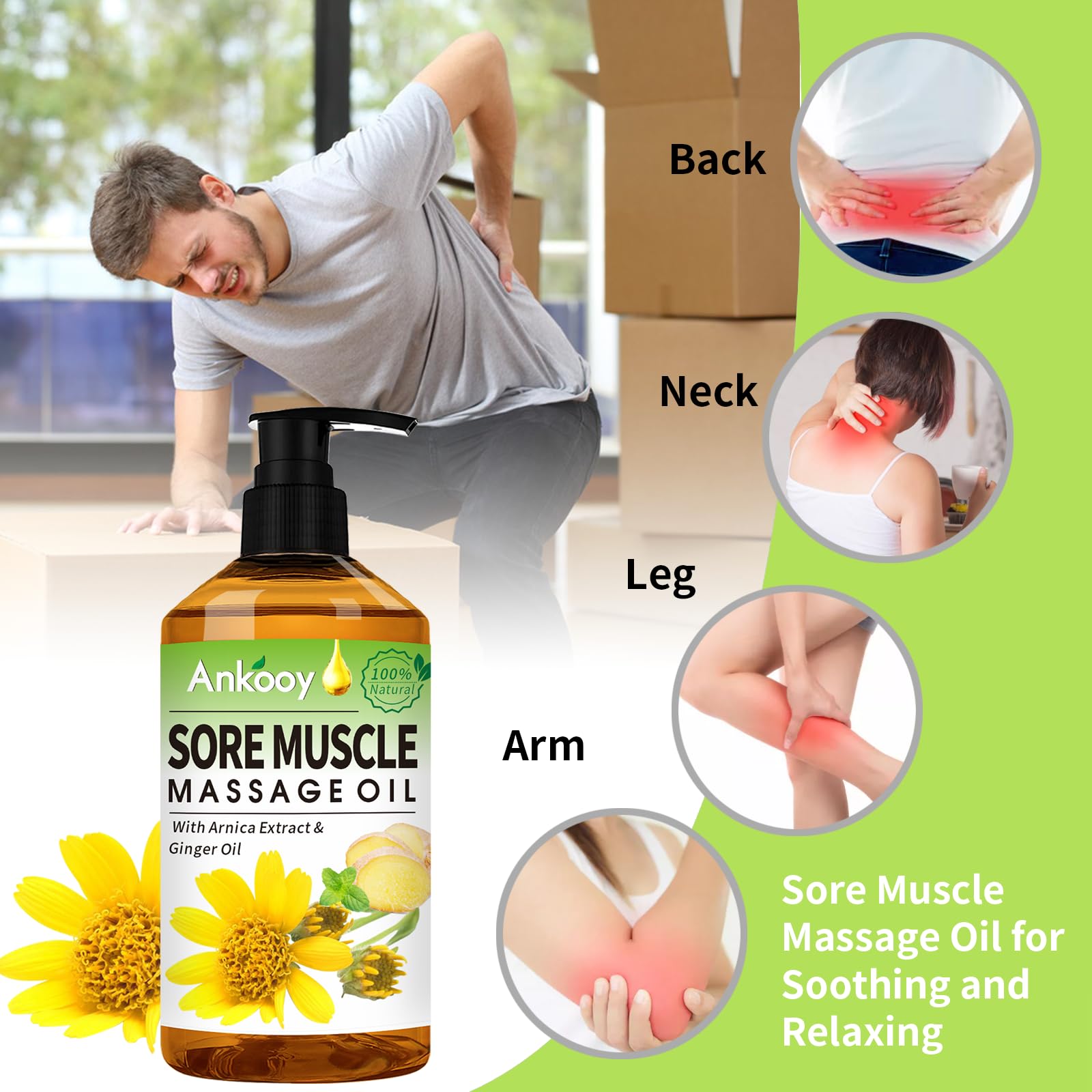 ANKOOY 360-spin massage roller ball shown with oils for easy gliding.