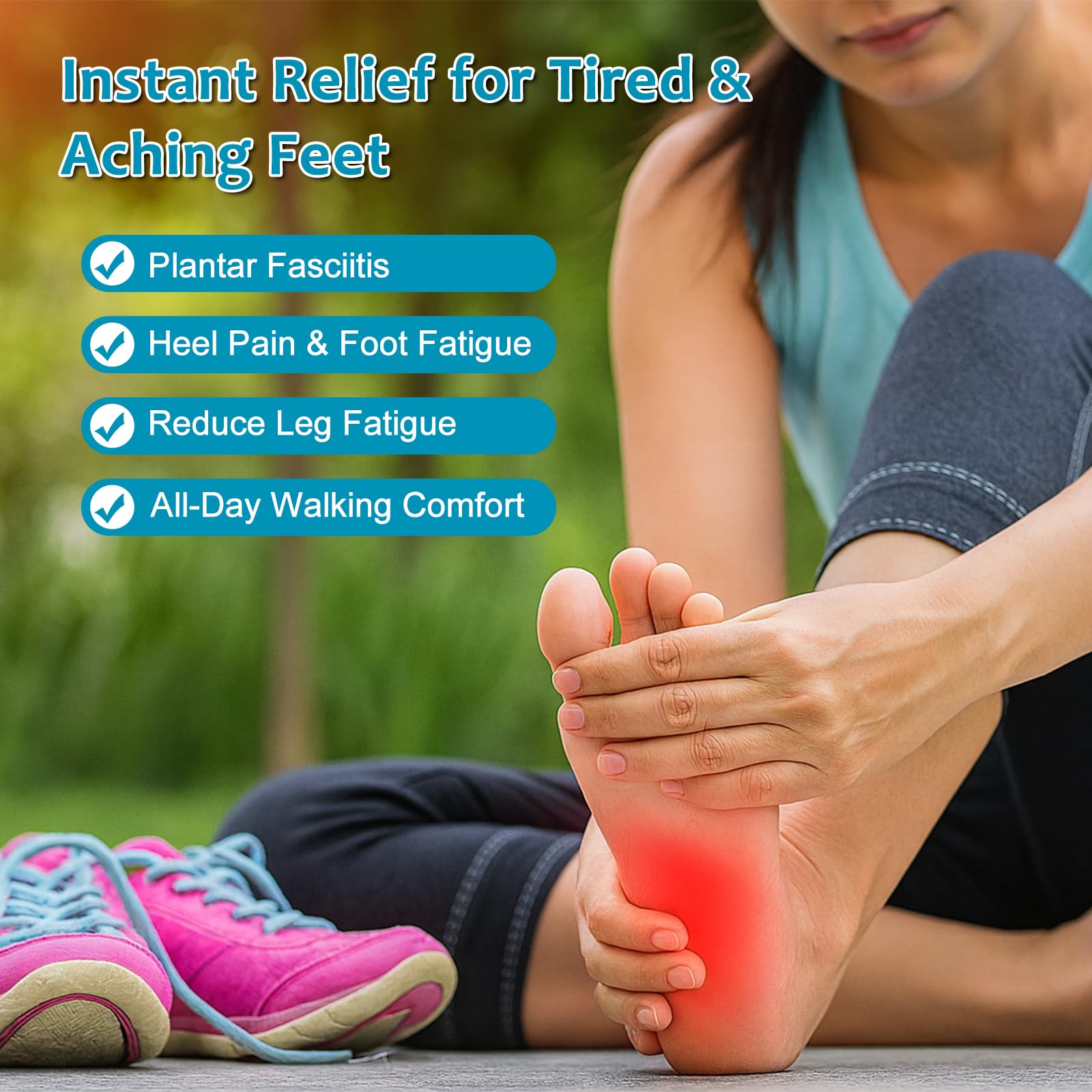 ANLUKE memory foam insoles offer arch support to reduce fatigue during long walks.