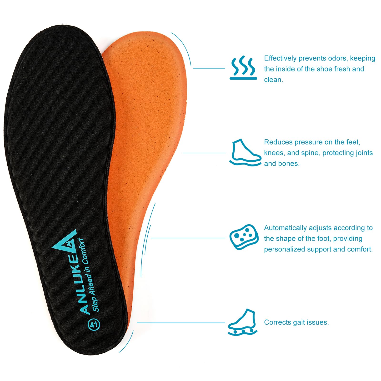 ANLUKE memory foam insoles deliver shock absorption to ease impact during running.