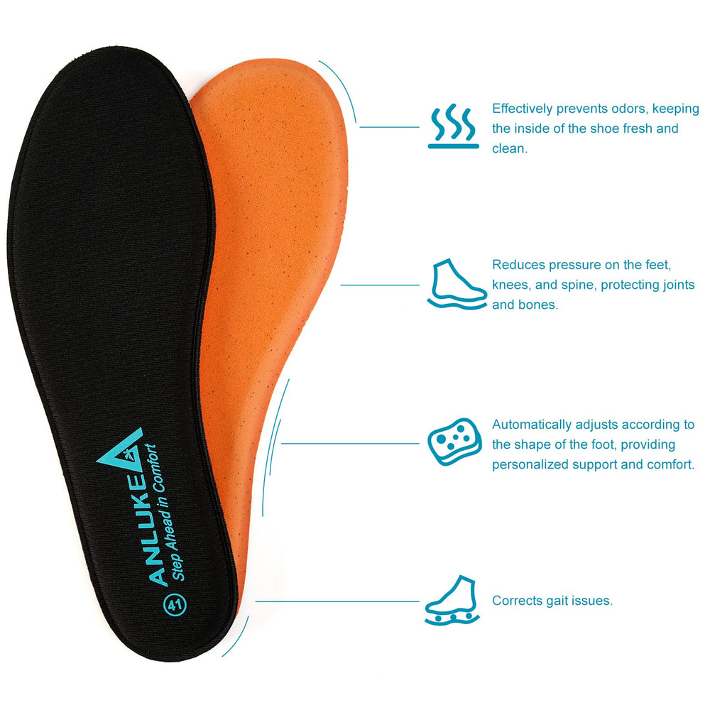 ANLUKE memory foam insoles deliver shock absorption to ease impact during running.