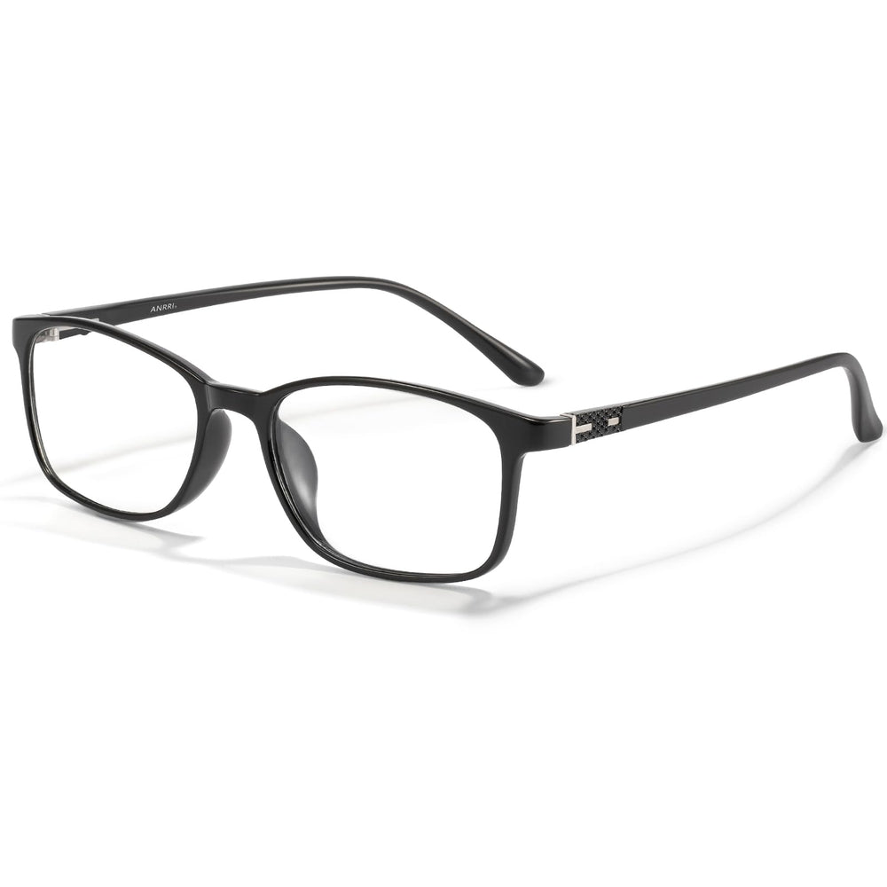 ANRRI blue light blocking glasses close-up of a black square frame for reduced screen eye strain.