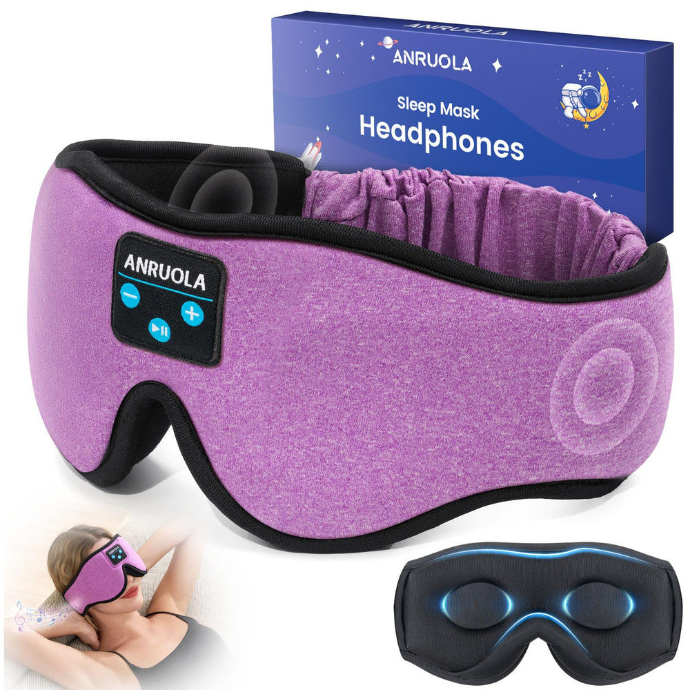 ANRUOLA 3D Bluetooth sleep-headphones mask with easy pairing for night listening.