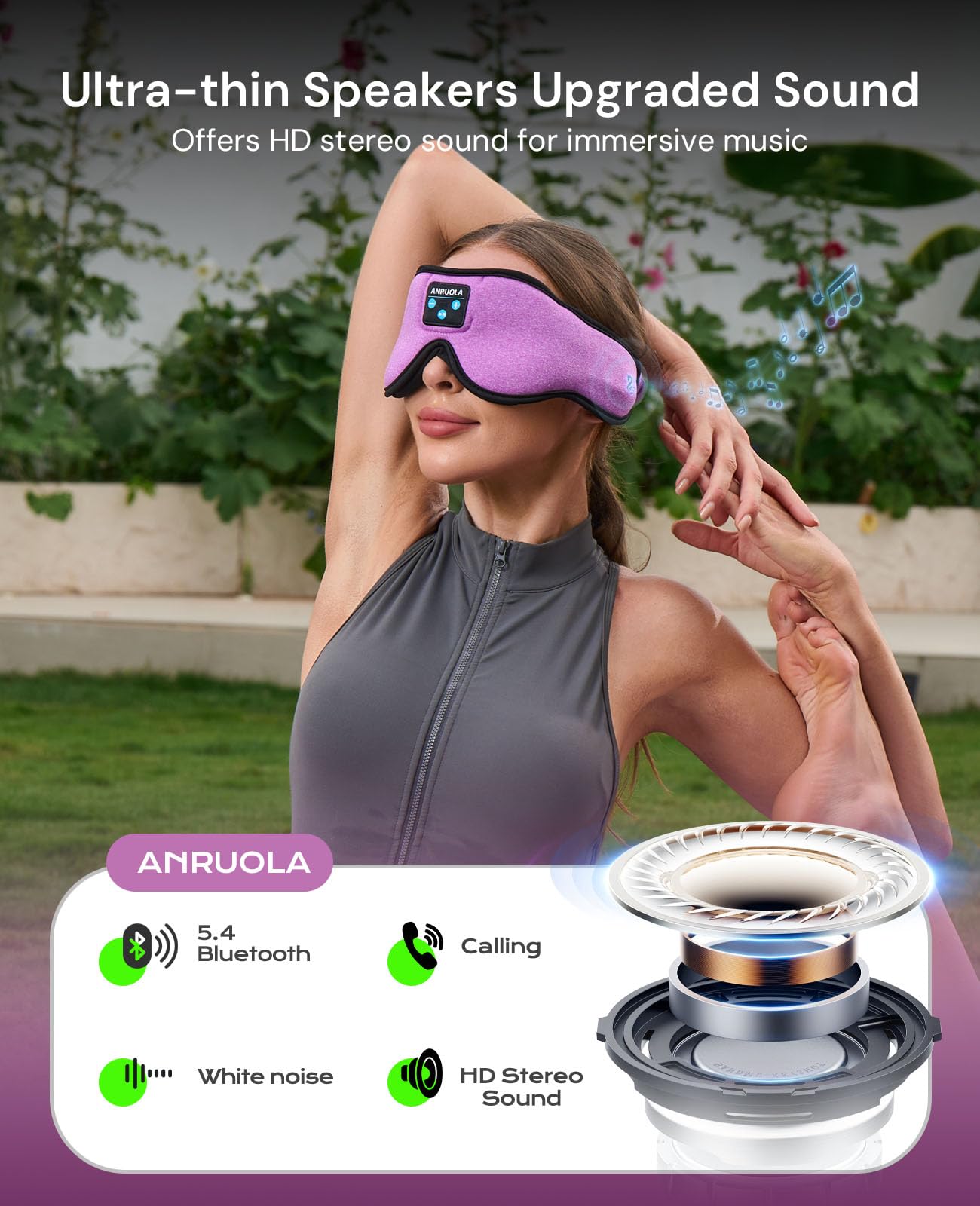 ANRUOLA Adjustable headband delivers secure fit for side sleep.