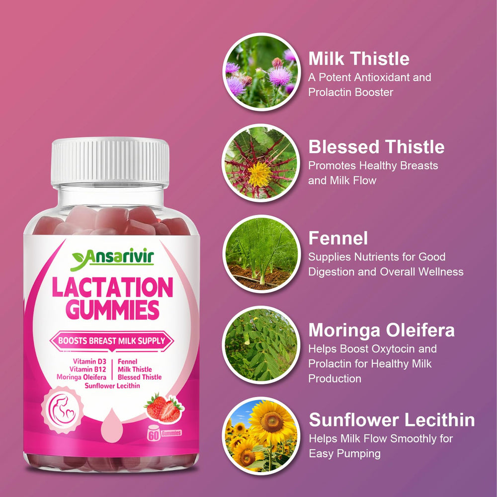 Ansarivir lactation gummies moringa leaves highlight plant-based herbal blend.