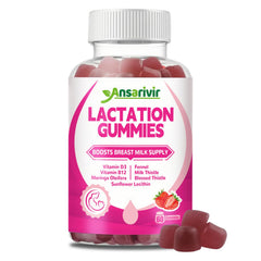 Ansarivir lactation gummies bottle with strawberry flavor supporting gentle breastfeeding routines.