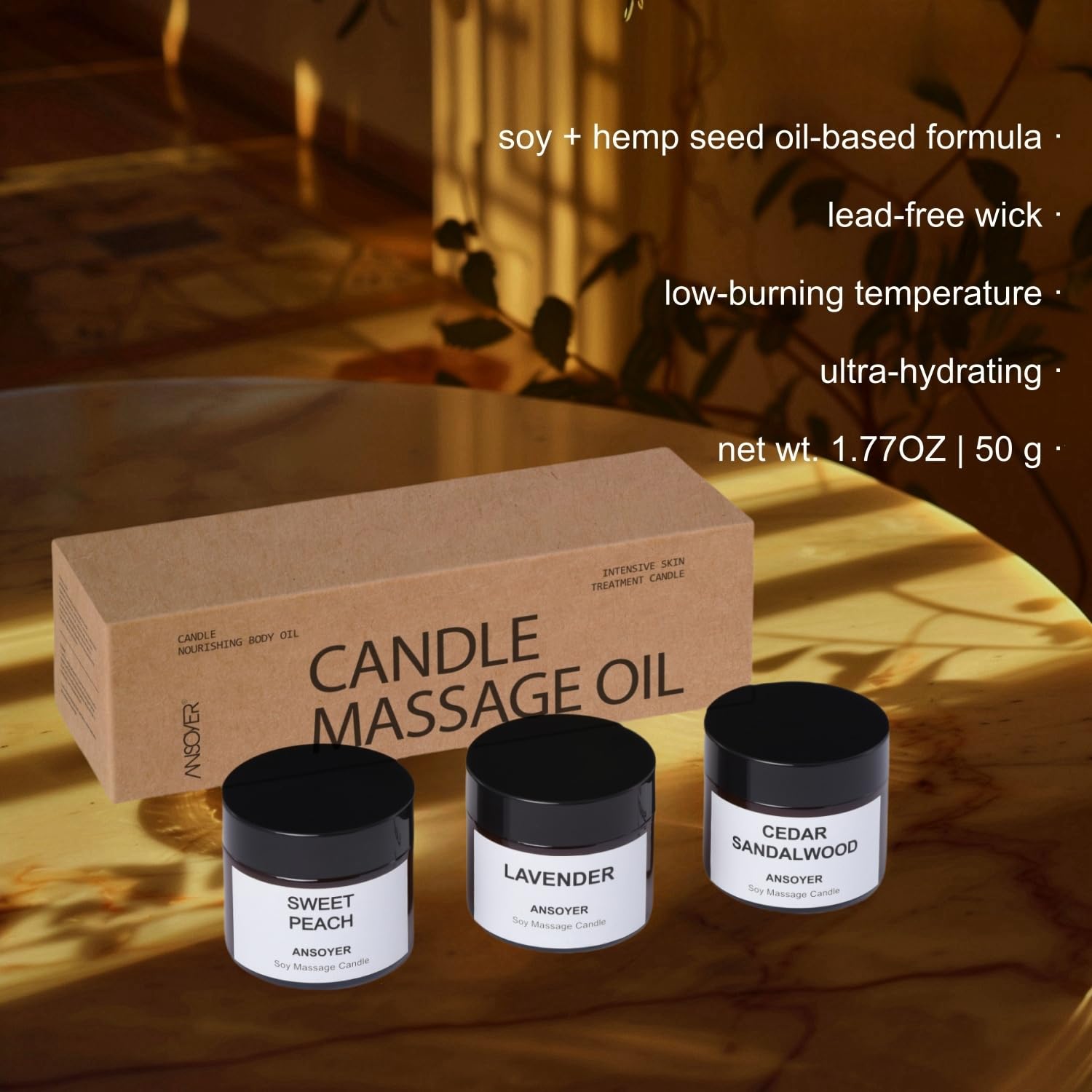 ANSOYER 3pack massage candle set provides convenient relaxation for shared or solo use.