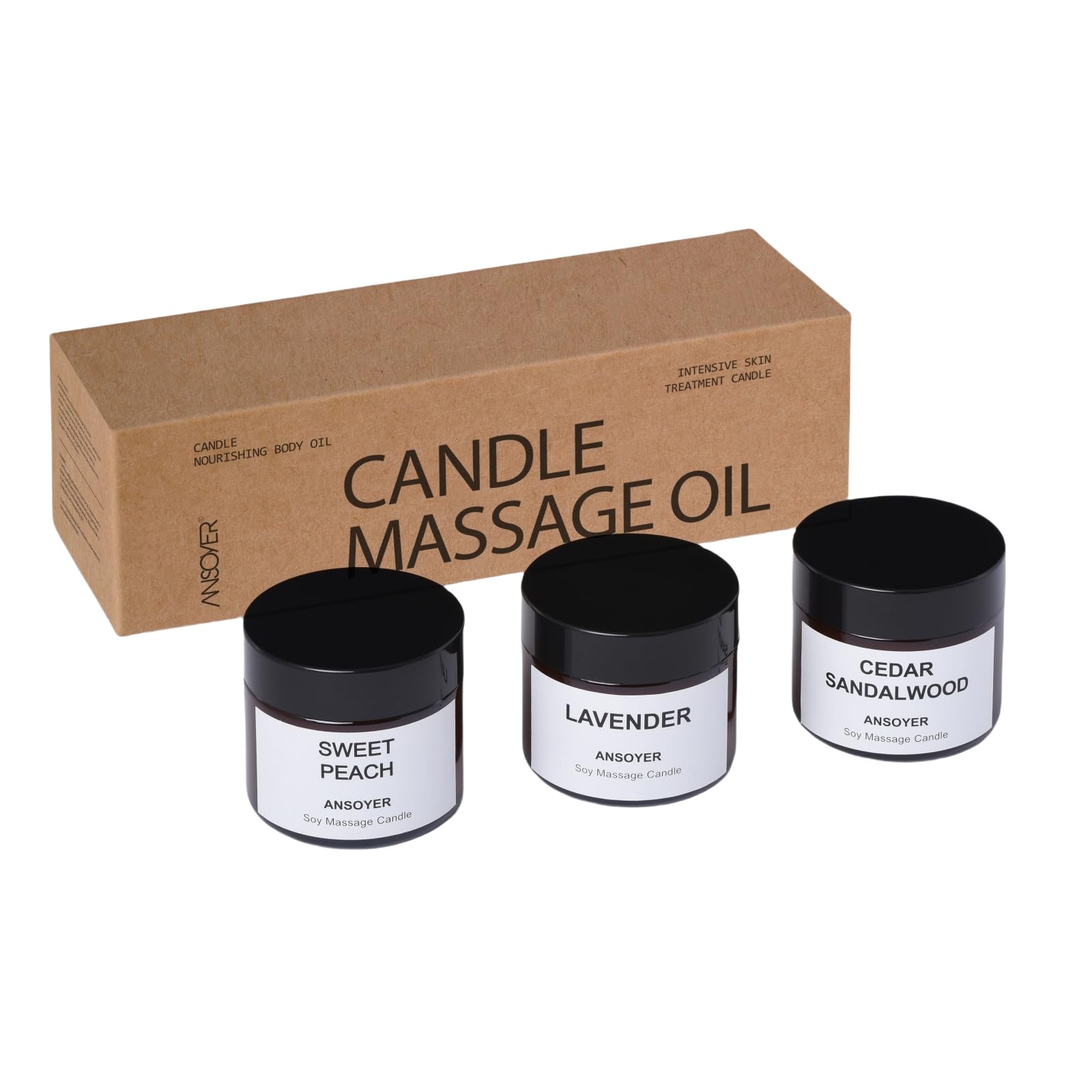 ANSOYER cedar sandalwood massage candle, ready to melt into soothing massage oil.