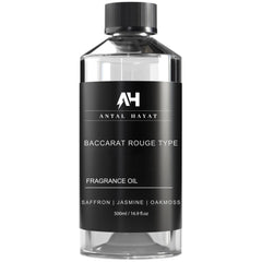 Antal Hayat Baccarat Rouge diffuser oil 500ml bottle glows warmly for a refined home ambience.