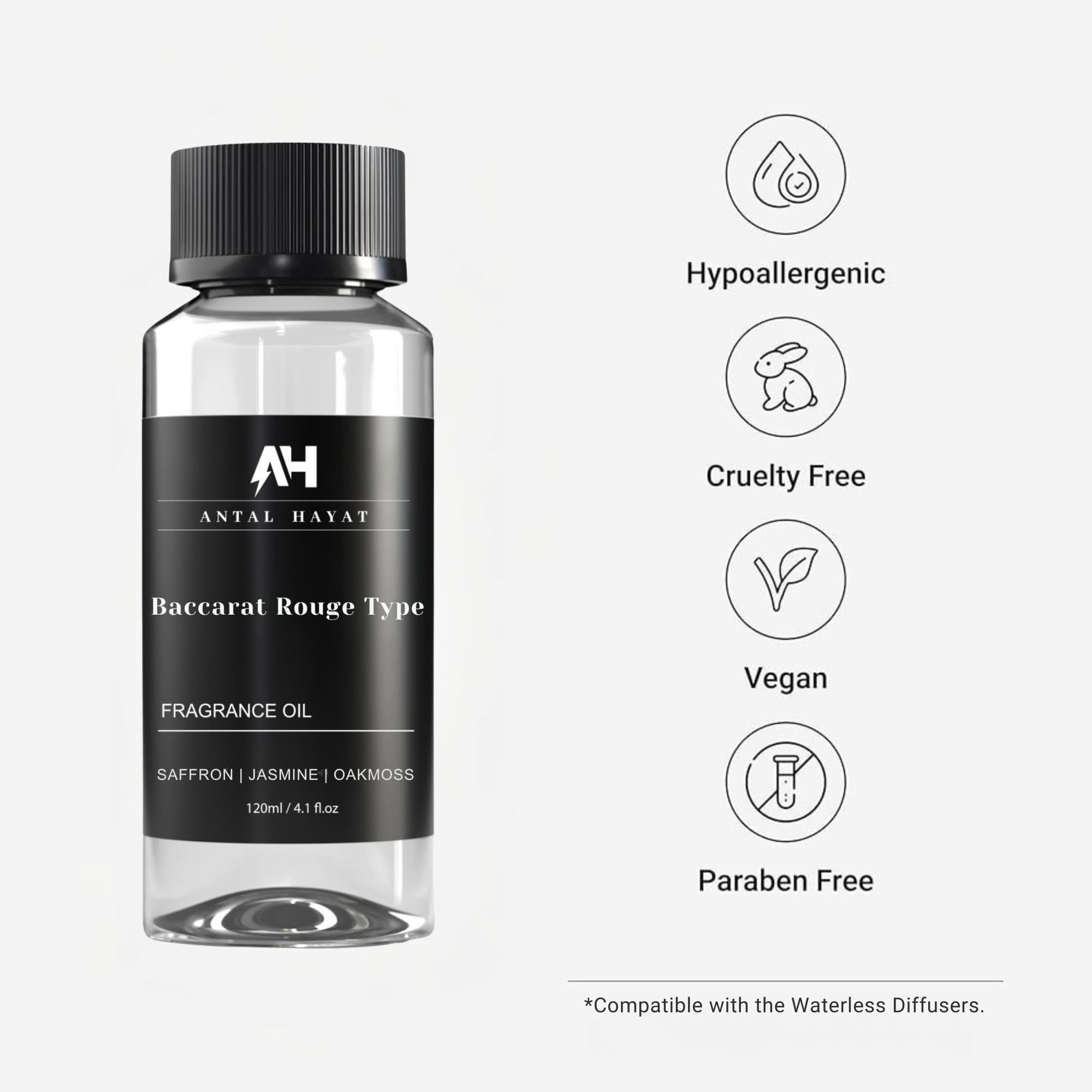 ANTAL HAYAT Baccarat Rouge diffuser oil cap close-up for premium presentation