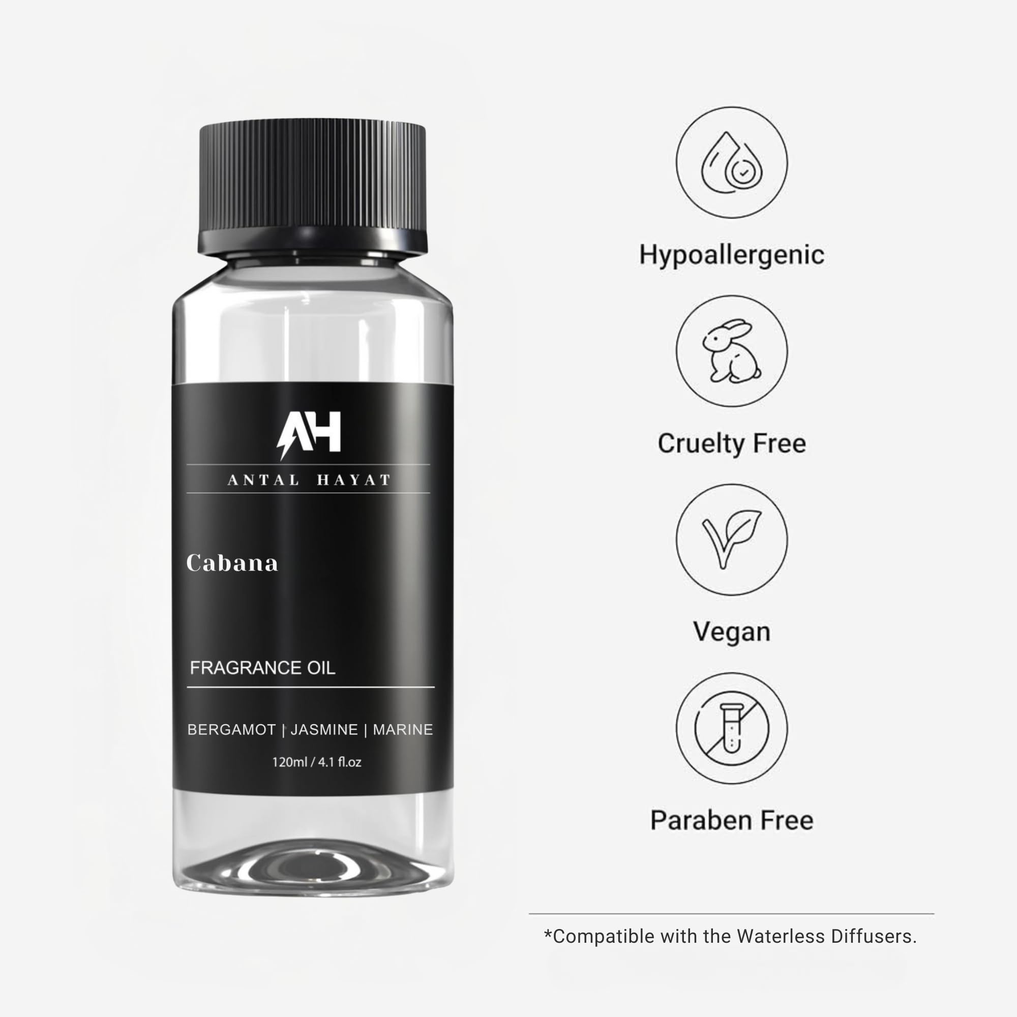 ANTAL HAYAT Cabana diffuser oil bottle highlighting bergamot note for a fresh start.